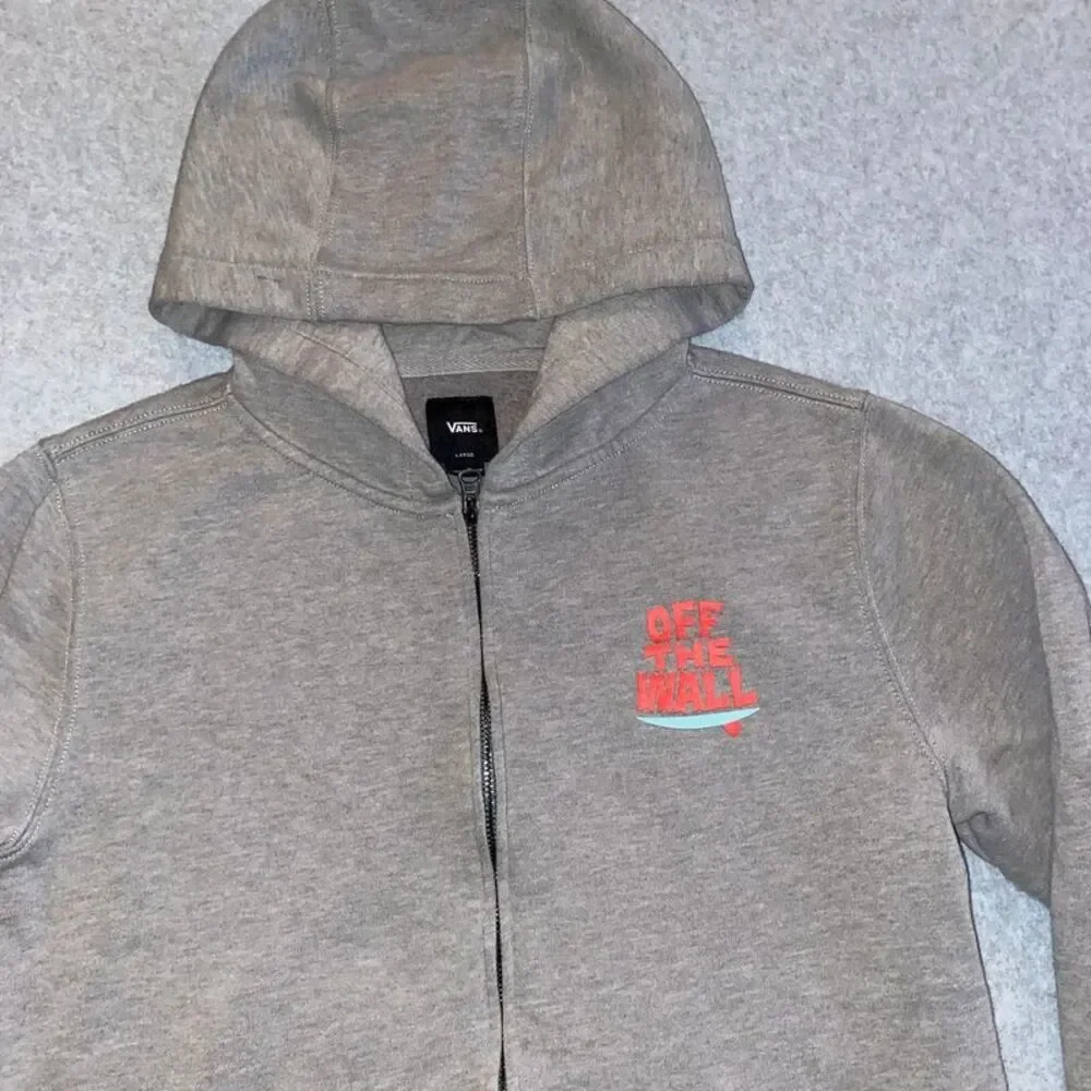 Vans hoodie full zip youth boys L gray graphic Van front back